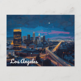 Neon Nachten in de Los Angeles Silhouette Briefkaart
