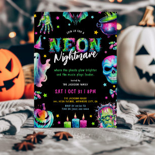 Neon Nachtmerrie Halloween Feest Kaart