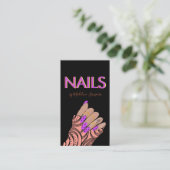 Neon Nail Tech Triple Lettering Hands Visitekaartje (Staand voorkant)