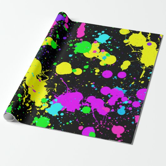 Neon, namaak glow in the dark, Paint Splatter Cadeaupapier (Uitgerold)