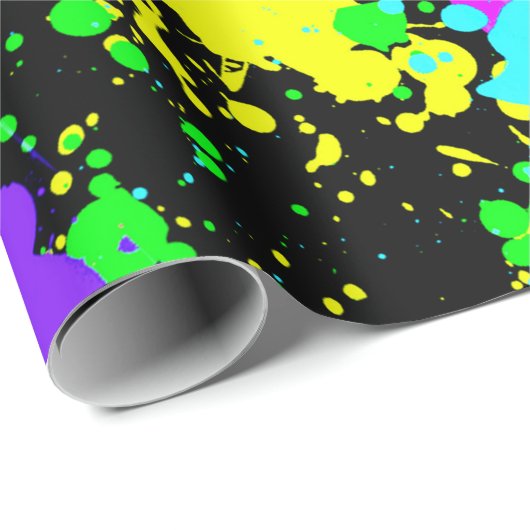 Neon, namaak glow in the dark, Paint Splatter Cadeaupapier (Rol Hoek)