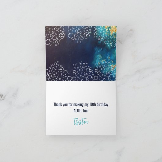 Neon & Navy Blue Axolotl Onderwater Boy Verjaardag Bedankkaart (Binnen)