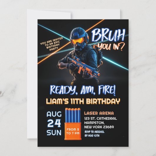 Neon Nerf Battle Dart Pistool Game Verjaardagsjong Kaart (Voorkant)