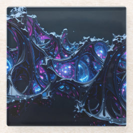 Neon Nexus: verweven techno-organische structuur Glazen Onderzetter