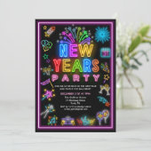 Neon Nieuwjaarsfeest Uitnodiging (Staand voorkant)
