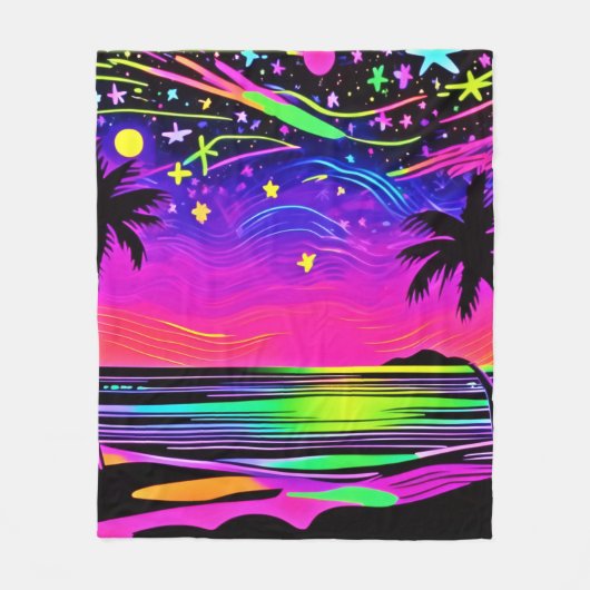 Neon Night Beachscape Fleece Deken (Voorkant)