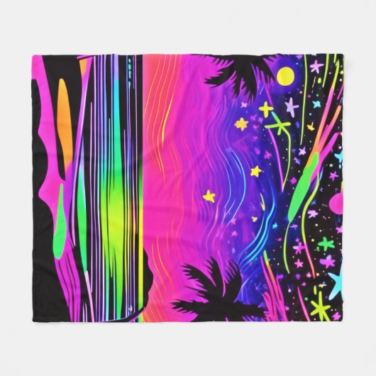 Neon Night Beachscape Fleece Deken (Voorkant (Horizontaal))