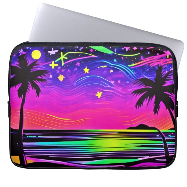 Neon Night Beachscape Laptop Sleeve (Voorkant)