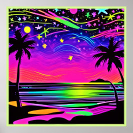 Neon Night Beachscape Poster