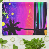 Neon Night Beachscape Theedoek (Gevouwen)