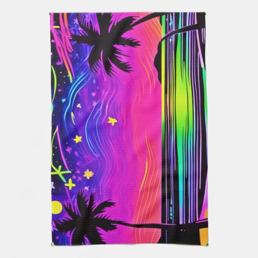 Neon Night Beachscape Theedoek (Verticaal)