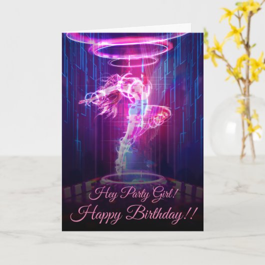 Neon Night Club Dancer Kaart (Gele Bloem)