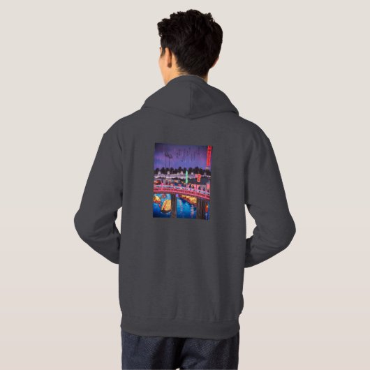 Neon Night Edo: Cyberpunk Nihonbashi & Mount Fuji Hoodie (Achterkant volledig)