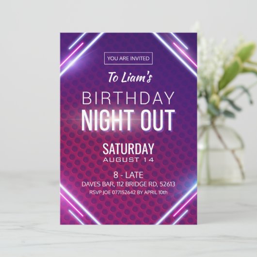 Neon Night Out Birthday Kaart (Staand voorkant)