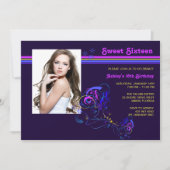 Neon Night Photo Invitation Kaart (Voorkant)