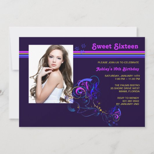 Neon Night Photo Invitation Kaart (Voorkant)