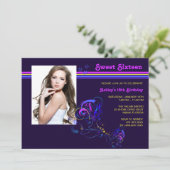 Neon Night Photo Invitation Kaart (Staand voorkant)