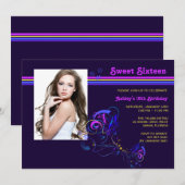 Neon Night Photo Invitation Kaart (Voorkant / Achterkant)