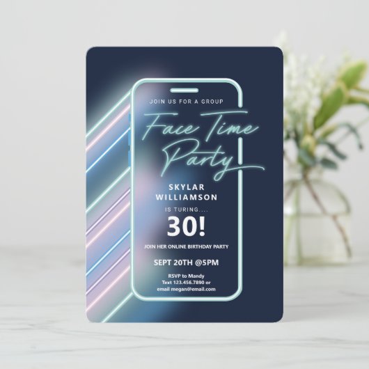 Neon Nightlife Vibe Online Group Video Chat Party Kaart (Staand voorkant)