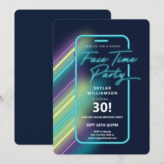 Neon Nightlife Vibe Online Group Video Chat Party Kaart (Voorkant / Achterkant)