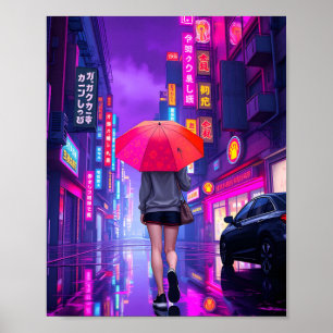 Neon Nights: Een regenachtige avond in de stad Poster