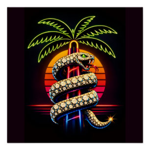 Neon Nights Miami Black Snake Illustratie Perfect Poster