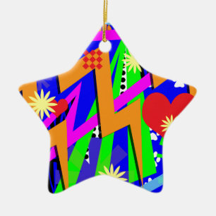 Neon Nineties Patroon Keramisch Ornament