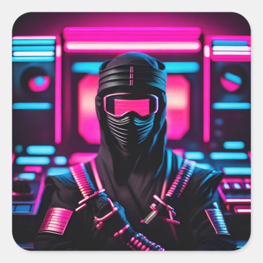 neon ninja vierkante sticker (Voorkant)