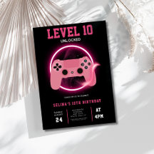 Neon Niveau 10 Ontgrendeld videogame verjaardag