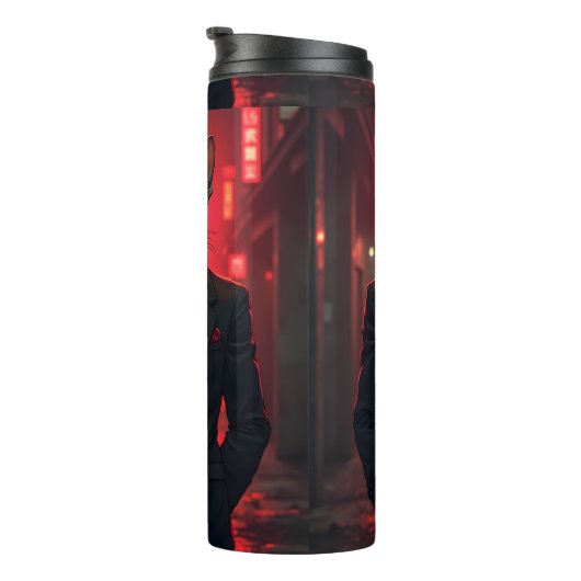 Neon Noir Sphynx Cat in Mafia Style Thermosbeker (Geroteerd rechts)