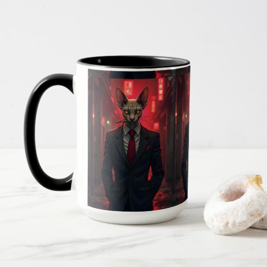 Neon Noir Sphynx Kat in Mafiastijl Mok (Met donut)