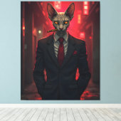 Neon Noir Sphynx Kat in Mafiostijl Canvas Afdruk (Insitu (Houten vloer))