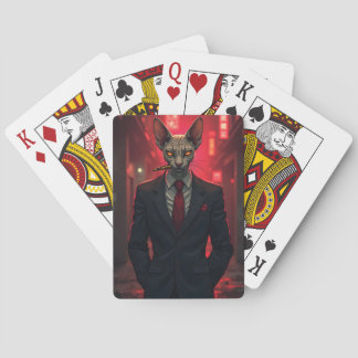 Neon Noir Sphynx Kat in Mafiostijl Pokerkaarten