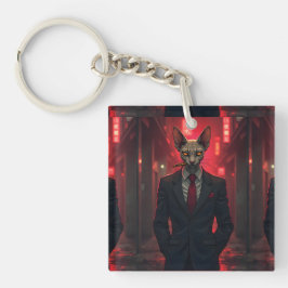 Neon Noir Sphynx Kat in Mafiostijl Sleutelhanger