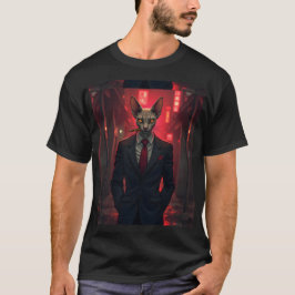 Neon Noir Sphynx Kat in Mafiostijl T-shirt