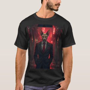 Neon Noir Sphynx Kat in Mafiostijl T-shirt