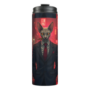Neon Noir Sphynx Kat in Mafiostijl Thermosbeker