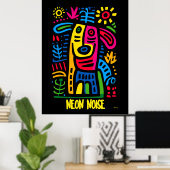 Neon Noise Dog - Abstracte geometrische dierlijke Poster (Thuiskantoor)