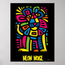 Neon Noise Lion - Abstracte geometrische tribale k Poster