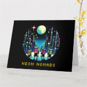 Neon Nomads - Cyberpunk Pixel Art Travel Design Kaart (Gele Bloem)