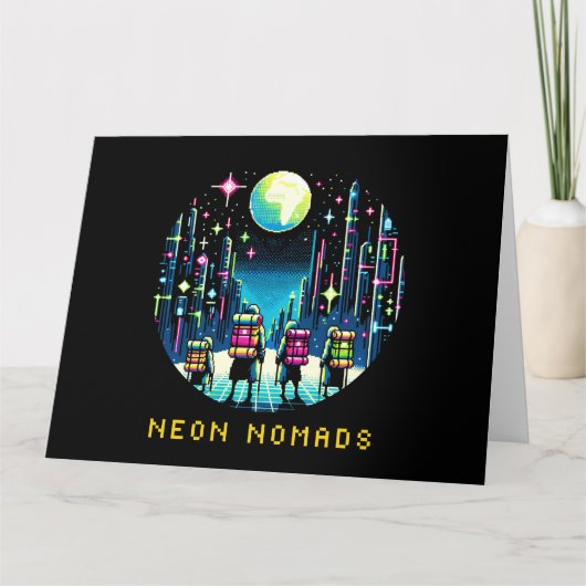 Neon Nomads - Cyberpunk Pixel Art Travel Design Kaart (Voorkant)