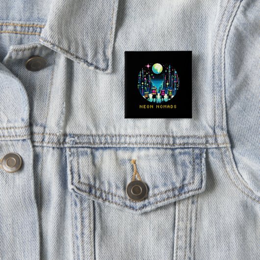 Neon Nomads - Cyberpunk Pixel Art Travel Design Vierkante Button 5,1 Cm (In situ)