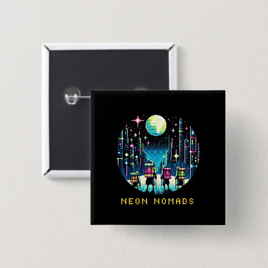 Neon Nomads - Cyberpunk Pixel Art Travel Design Vierkante Button 5,1 Cm (Voorkant /achterkant)