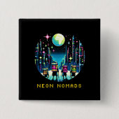 Neon Nomads - Cyberpunk Pixel Art Travel Design Vierkante Button 5,1 Cm (Voorkant)