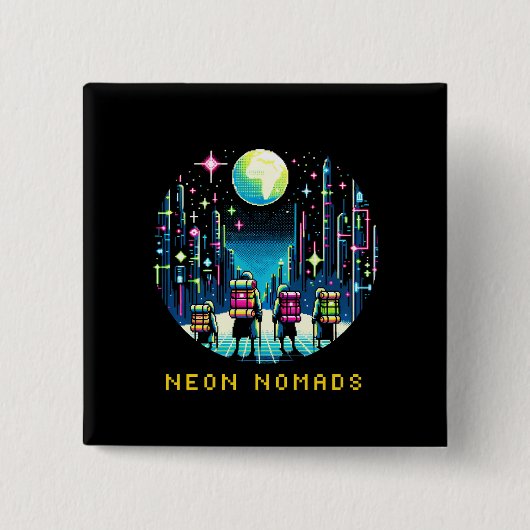 Neon Nomads - Cyberpunk Pixel Art Travel Design Vierkante Button 5,1 Cm (Voorkant)