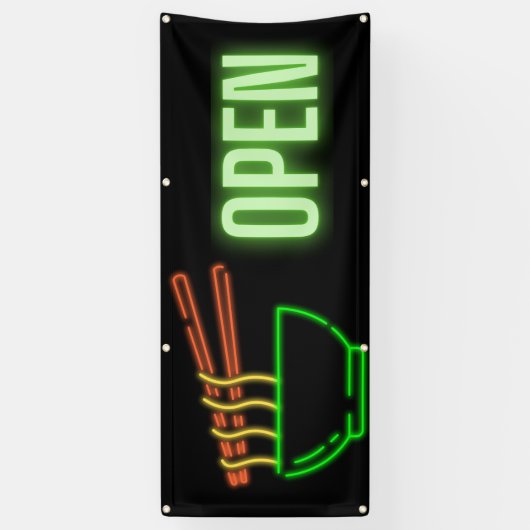 Neon Noodle Bowl Open Outdoor Banner (Verticaal)