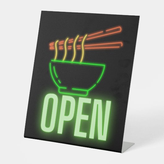 Neon Noodle Bowl Open Pedestal Sign Reclamebord Met Voetstuk (Voorkant)