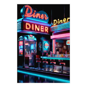 "Neon Nostalgia:  Diner Lights Poster" Foto Afdruk