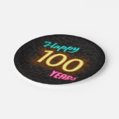 Neon nummer 100-teken op bakstenen muur papieren bordje (Gekanteld)
