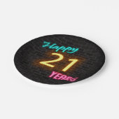 Neon nummer 21 teken op bakstenen muur papieren bordje (Gekanteld)